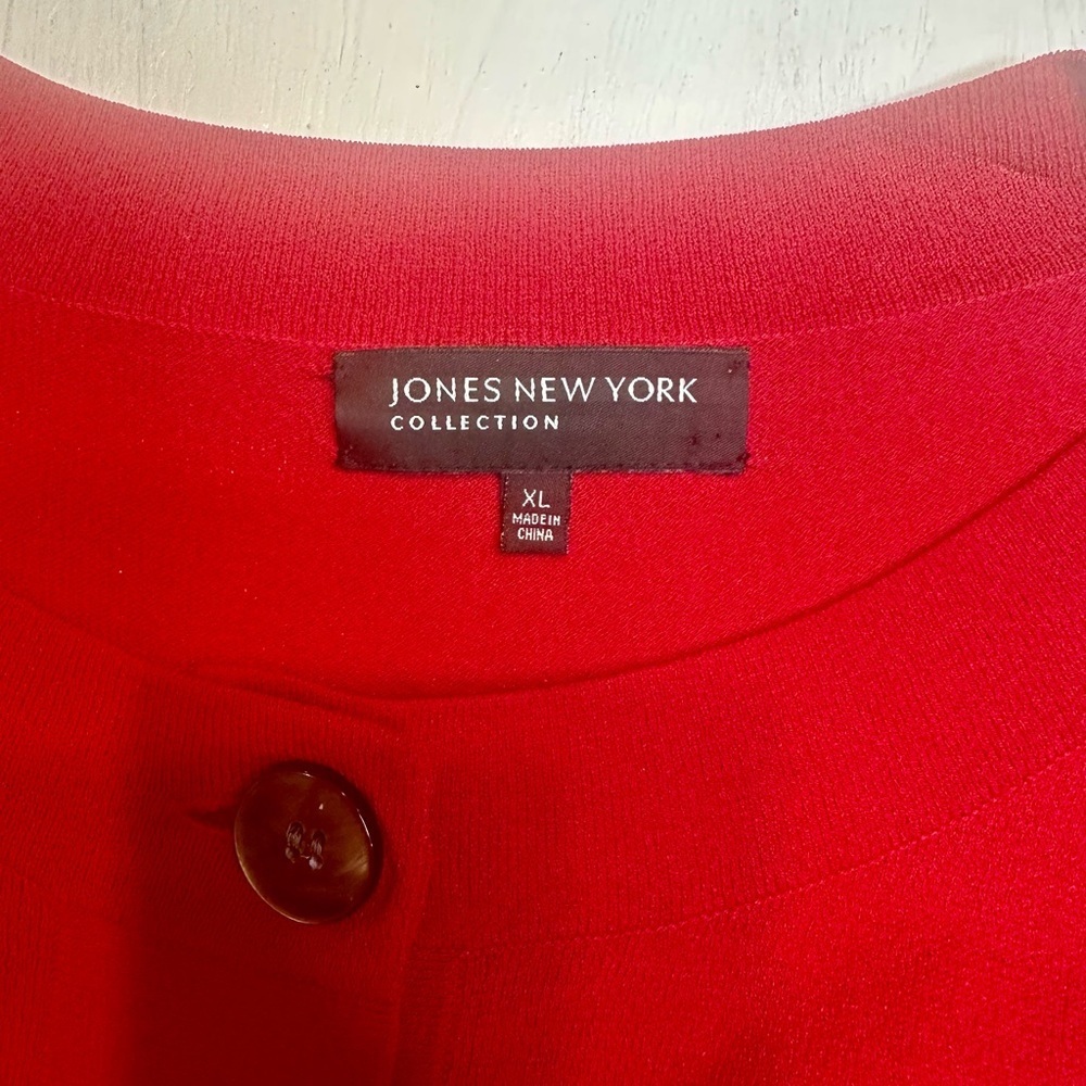 Jones New York Red Bell Sleeve Cardigan Sweater XL Button Front Knit - Picture 8 of 10